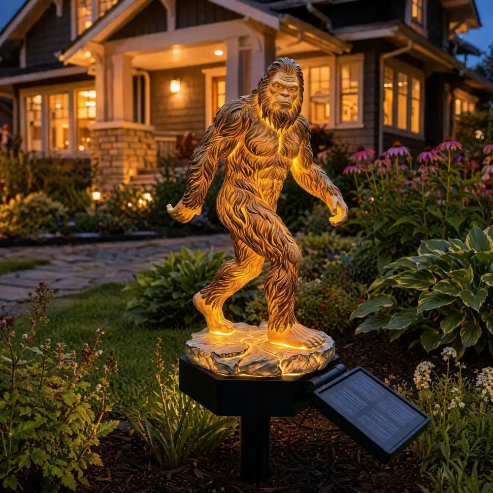 Outdoor Solar Light Sasquatch Solar Garden Light with Led Glow Waterproof Outdoor Yard Decor Stake Resin Cryptid for Patio