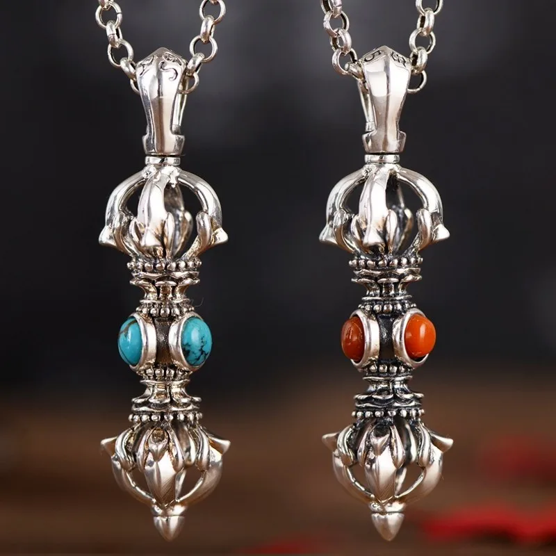 BOCAI 100% S925 Silver Jewelry Accessories Retro Buddhist Tool Vajra Pestle Pendant for Men and Women Wholesale