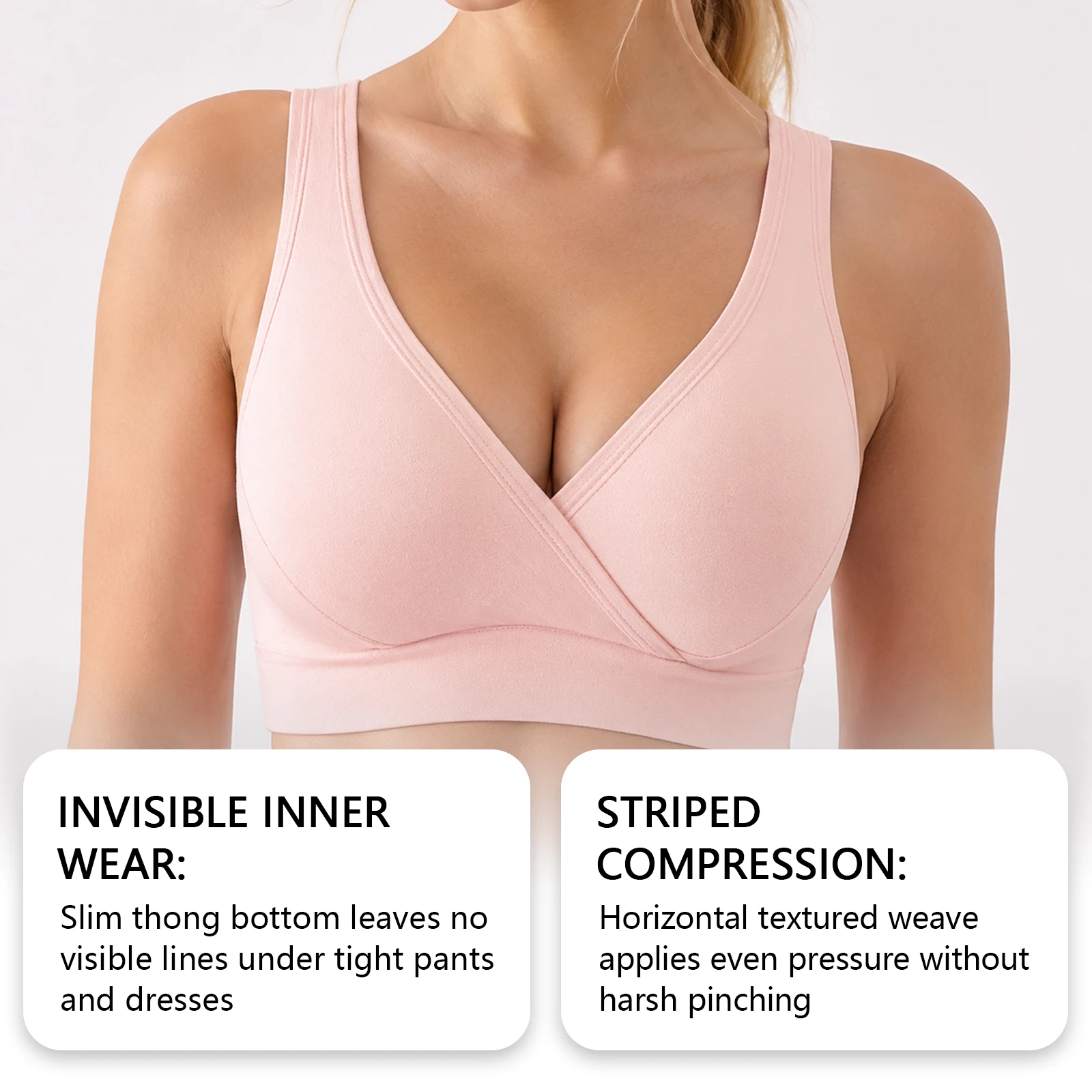 Seamless Cross Wrap Bra, Pink, Wire-free Vest Style Bra, Soft Skin-friendly Comfort Underwear