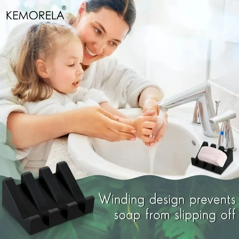 2PCS Silicone Self-Draining Soap Dishes with Waterfall Rectangular Soap Holder Trays with Drainage for Bathroom Accessories