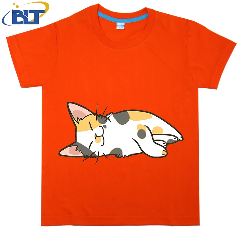 

Sleeping Calico Printed Kids T-shirt Summer Cotton Short Sleeve Casual Tops for Boys and Girls