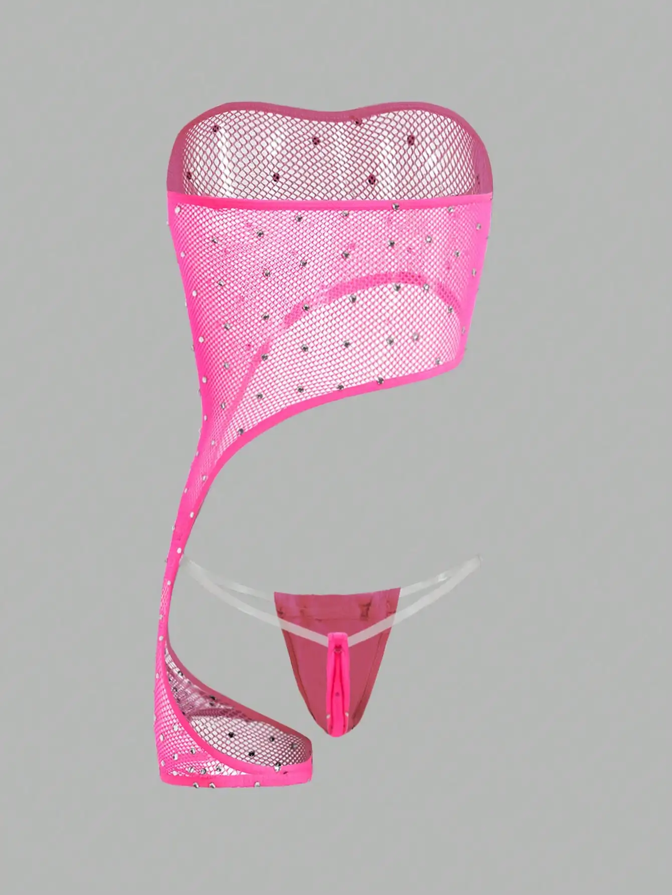 Body in Rete di Cristallo Rosa Asimmetrico con Perizoma per Serate Rave