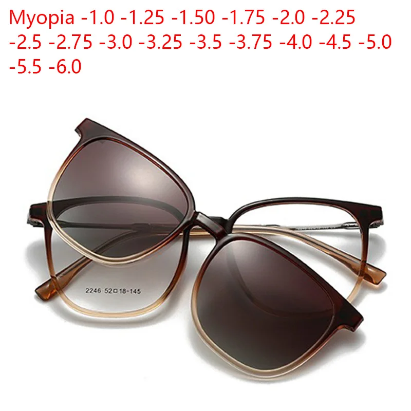 

G2246 Prescription Glasses Polarizing Plate Square Myopia -0.5 to -6.0 Women Fluorescent Magnetic Sunglasses Clip Shortsighted