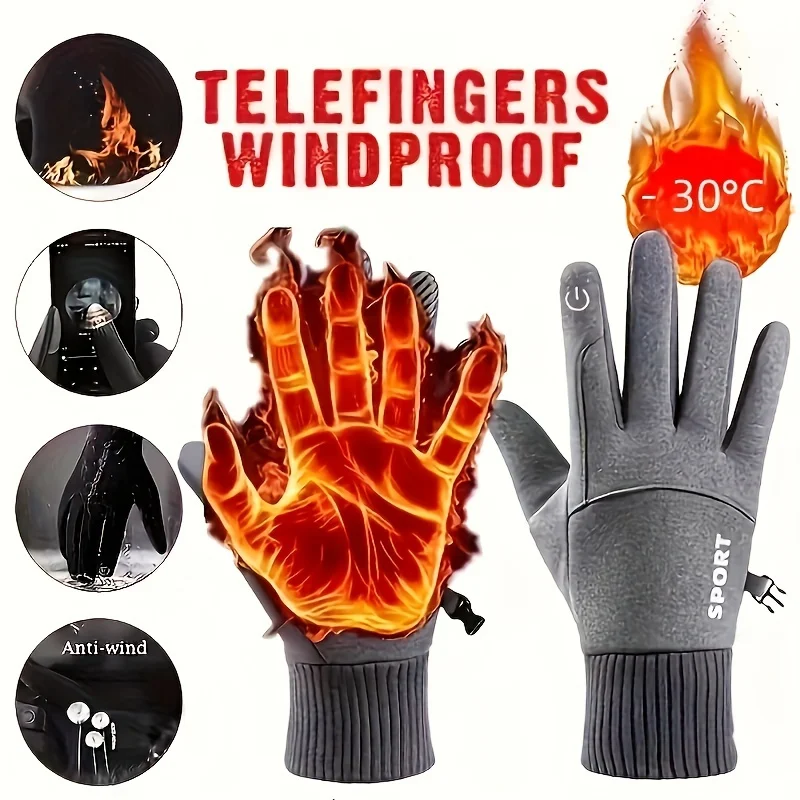 

Winter Cycling Gloves Windproof Thicken Fleece Thermal Full Finger Ski Gloves Waterproof Touchscreen Motocycle Driving Gloves