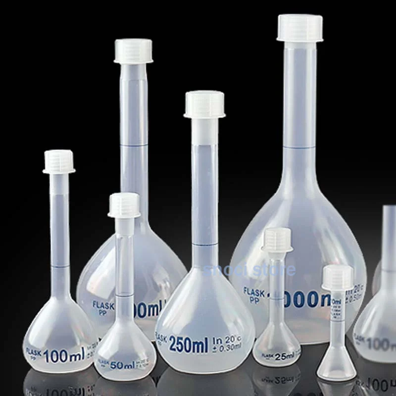 Clear gauge White PP Plastic Measuring Volumetric Flask w Screw Cap,Measuring Flask for Lab Supplies 25/50/100/250/500/1000ml