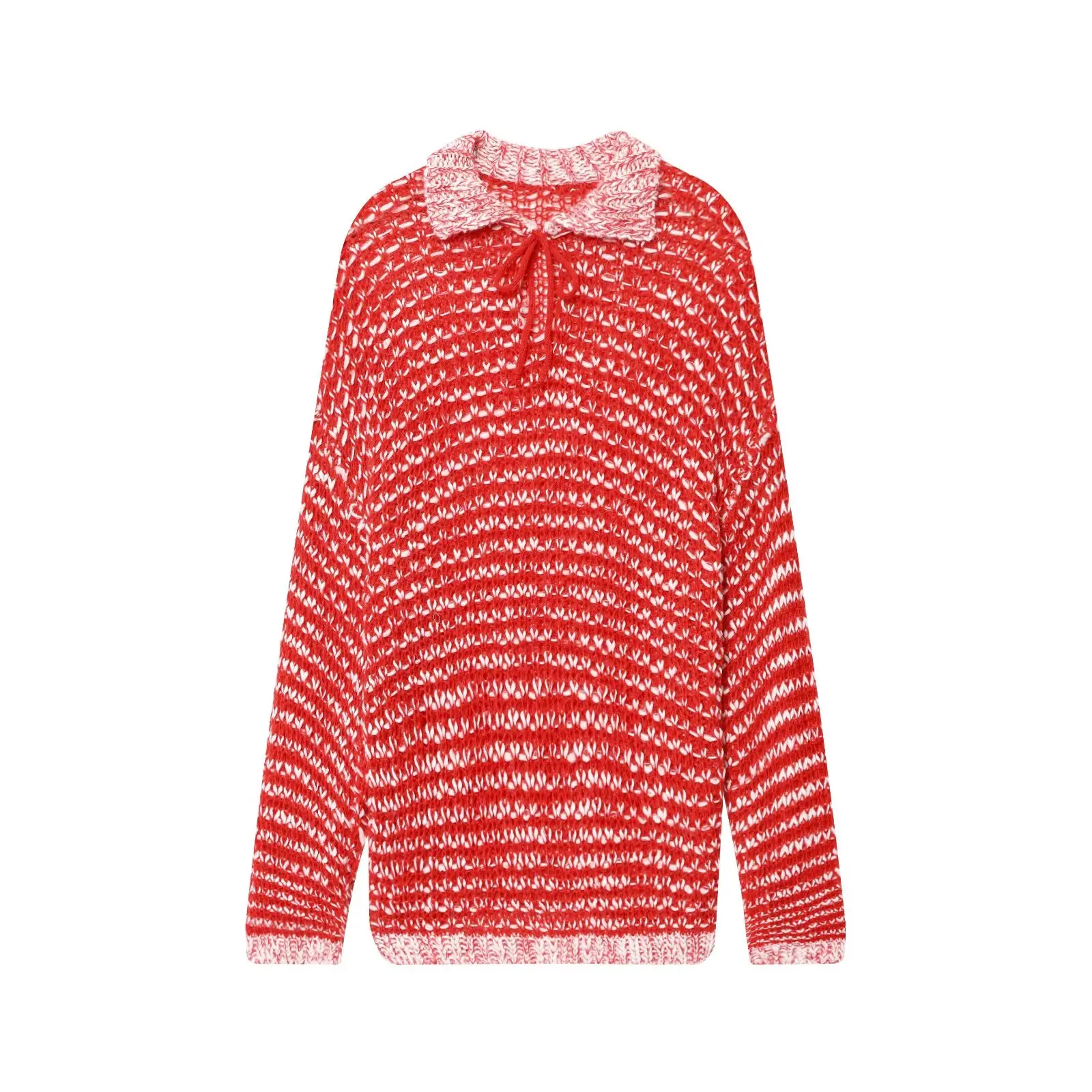 

Women's Polo-Neck Knit Sweater Spring/Fall Loose-Fit Relaxed-Style Sweater Designer Knit Outerwear with Unique Aesthetic