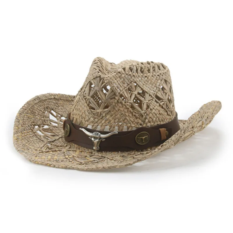 

Summer Hollowed Handmade Western Cowboy Sun Straw Hat For Men Women Outdoor Travel Cowgirl Sunshade Beach Jazz Sombrero Hombre