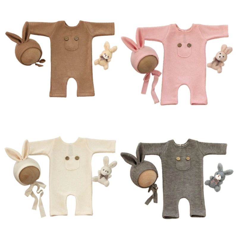 

YYD Newborn Photography Prop Fiber Romper Hat Set Photo Props Outfits for Baby