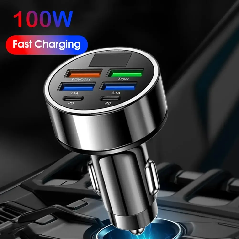 6 Port Schnelle USB Auto Ladegerät Digital Display 4USB 2PD USB Feuerzeug Adapter Universal Zigarette Ladegerät Innen Auto Accessori B7M0