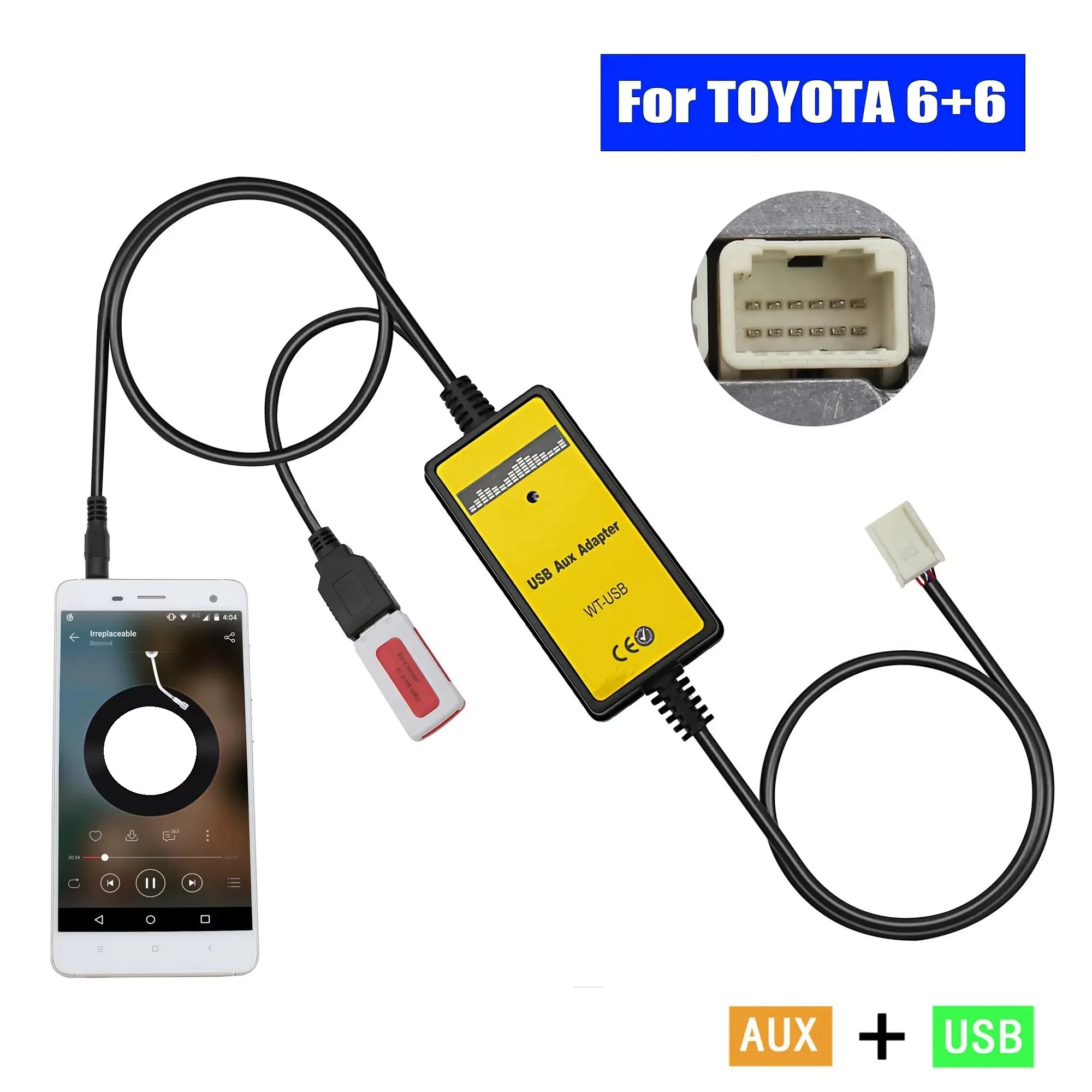 

Moonet Car MP3 Input USB AUX Adapter CD Change for Toyota Avensis RAV4 Auris Corolla Yaris Camry Tacoma and Lexus (6+6pin)