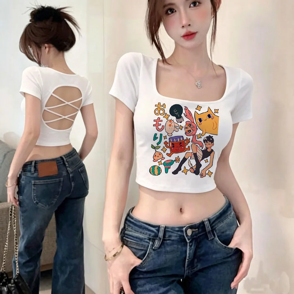 Omori crop top ladies y2k party gyaru baddie grunge tshirt streetwear baddie goth