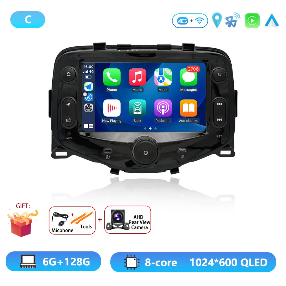 Android 15 Radio For Toyota Aygo Peugeot 108 Citroen C1 2014 - 2021 Autoradio Multimedia Player Carplay Android Auto GPS DSP DVD