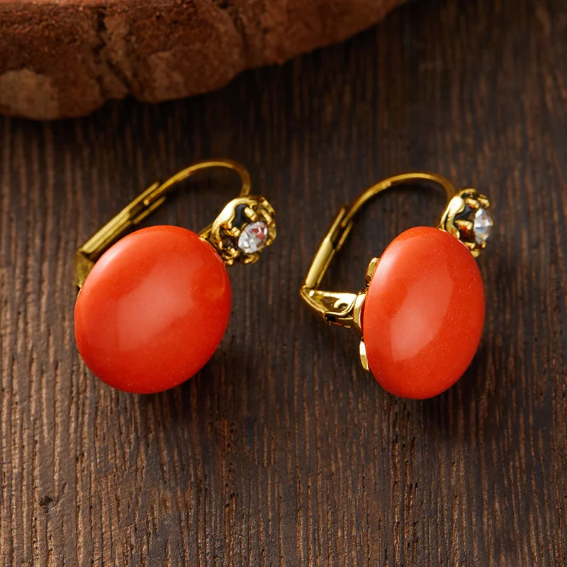 زوج من الأقراط المرجانية الحمراء مع فوانيس دائرية على الطراز الفني القديم، أقراط هندسية للسيدات هدية للأم