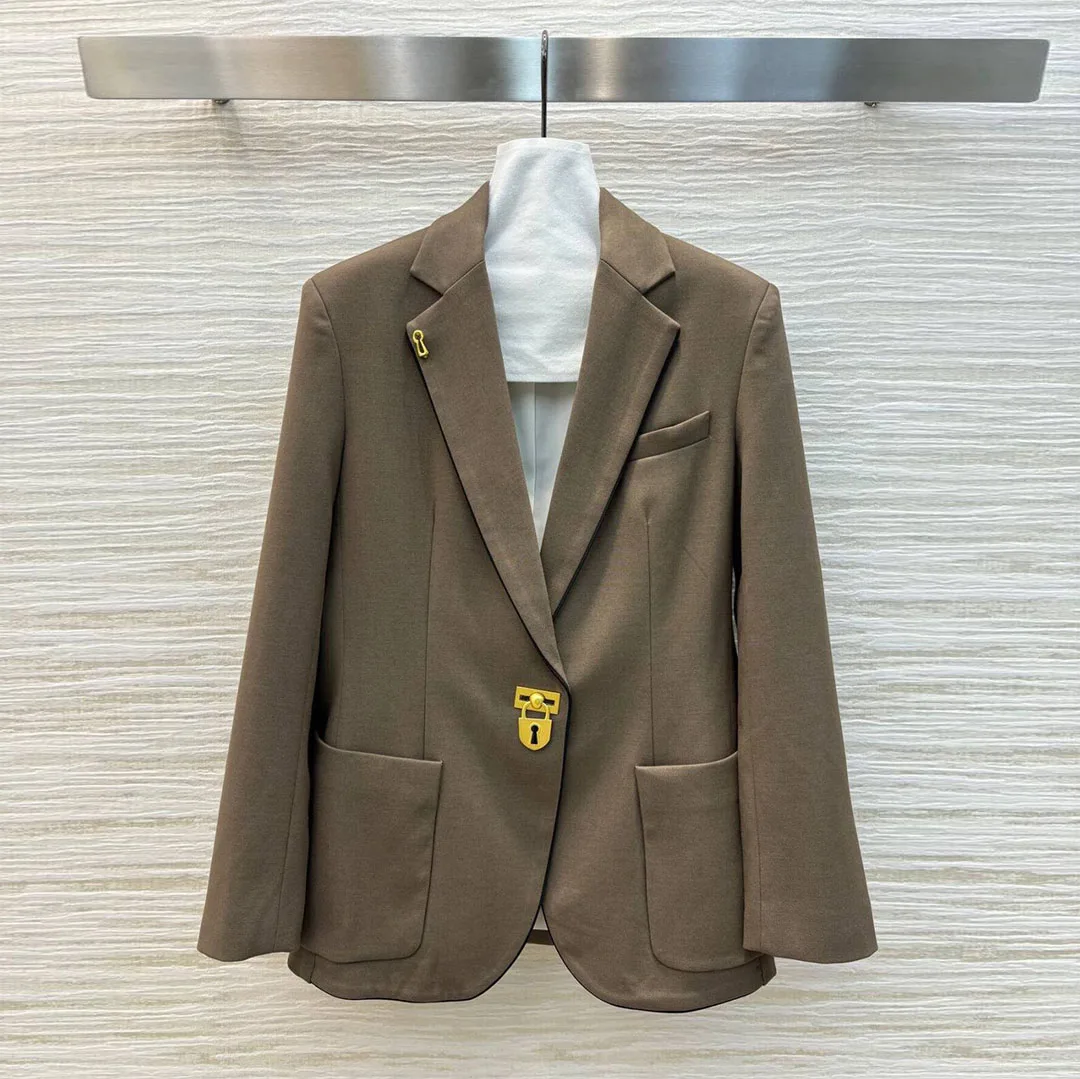 

2024 New Fashion Runway Design Solid Color Loose Casual Chic Blazer Women Jacket Notched Novelty Streetwear Suit