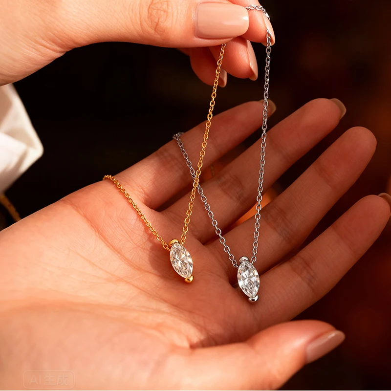 

Кулон-ожерелье с муассанитом огранки «маркиза» 1 карат, цвет D, для женщин, 100% стерлинговое серебро S925 с покрытием из 18-каратного золота, цепочка с лабораторным бриллиантом, ювелирное украшение, подарок