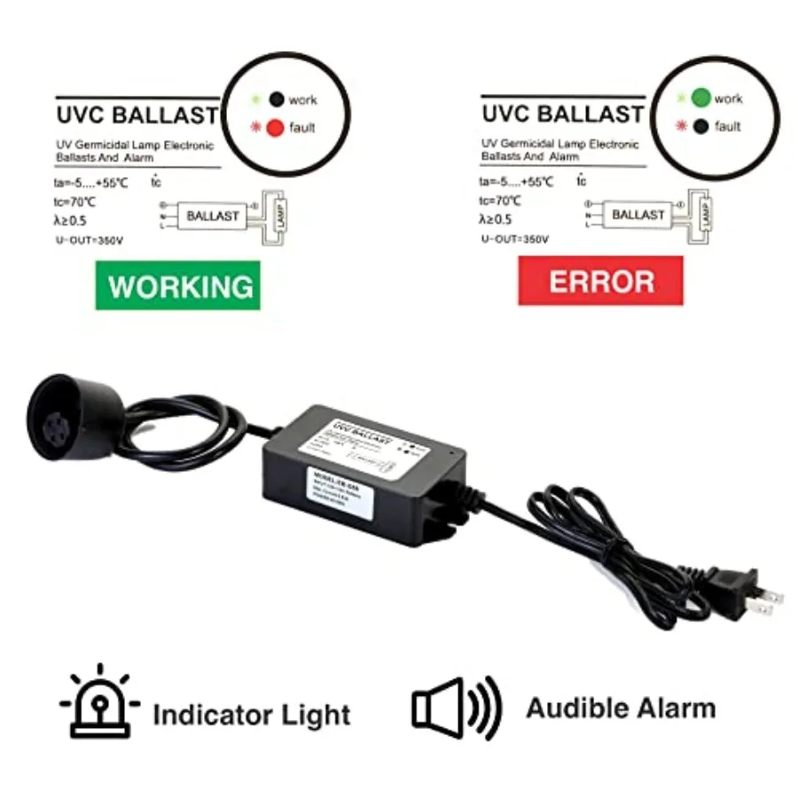 100-120V UV Ballast for 55W 12 GPM Ultraviolet UV Light Water with Green and Red Indicator- 4 Prong