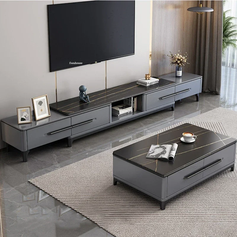 

Living Room Furniture Minimalist Rock Slab TV Stands Tea Table Set Modern Light Luxury Tv Stand Home Small Apartment TV Cabinet