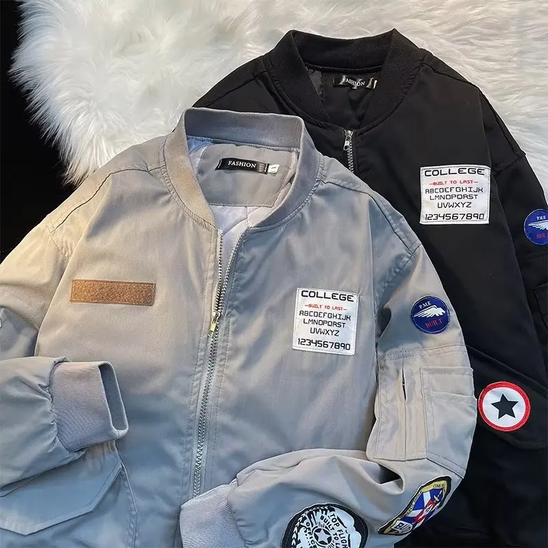 

Autumn Winter plus Size 250 Pou American Trendy Brand Embroidered Street Sle Collar Jaet Loose Casual Outerwear for Men