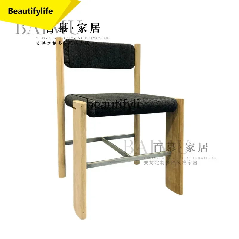 NQ52 Great discounts  Wabi Sandy Wind Medieval Solid Wood Dining Chair Designer Retro Desk Chair Simple Homestay Handmade Braide