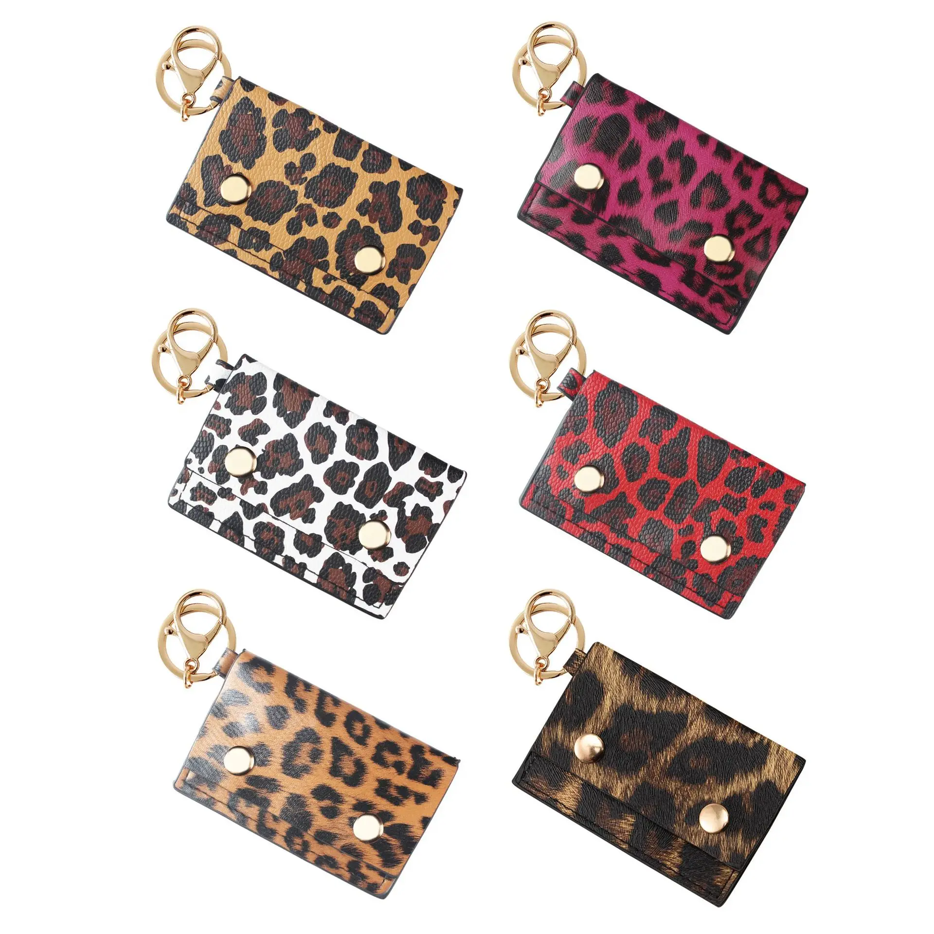 Leopard PU Leather Key Chain Bag Pendant Women\'s Wallet Card Handbag Certificate Bag Keychain Leopard Pendant Accessory Gifts