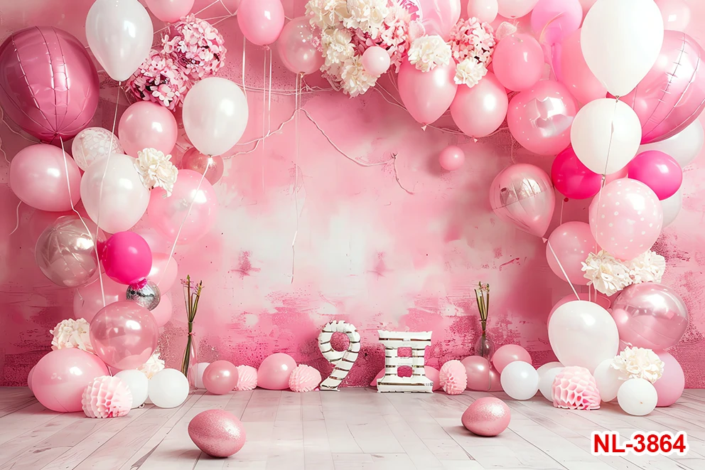 الوردي حفلة عيد ميلاد كعكة سحق بريق 10th 9th 8th الخلفيات التصوير الفوتوغرافي الهدايا الفتيات بالونات الخلفيات استوديو فوتوزون
