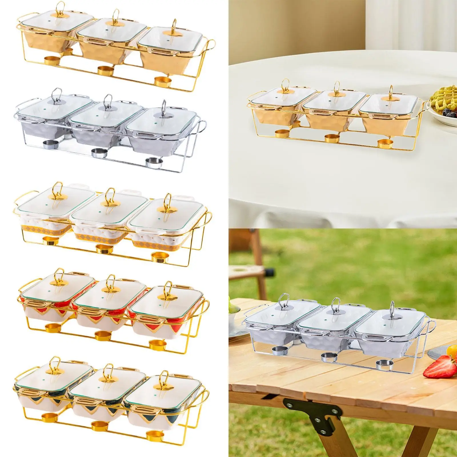 Chafing Dish with Handles Rectangular Household Portable Premium Buffet Display Casserole Dish for Banquet Wedding Holiday Event