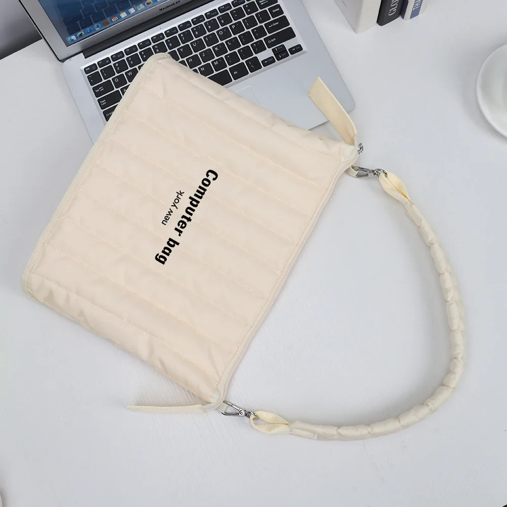Espaço de algodão para armazenamento de computador, 14 ", feminino, ombro único, listra, proteção à prova de choque, notebook, pasta de grande capacidade