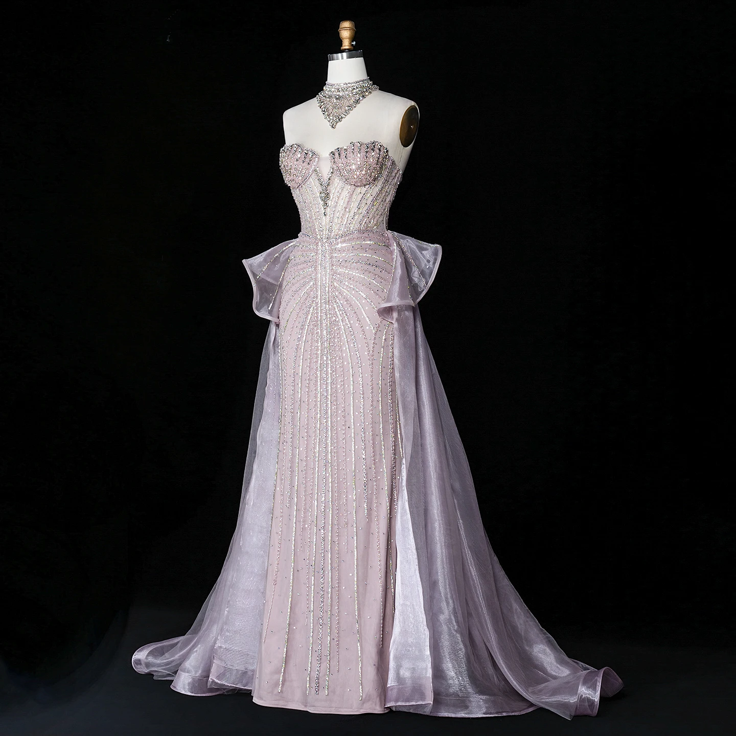Sharon Said Abendkleid Luxuriöses Meerjungfrauenkleid aus Tüll mit Kristallen, Korsett und Perlen, Dubai Formelles Hochzeitskleid mit Überrock SS139 Maßanfertigung – Detail 6