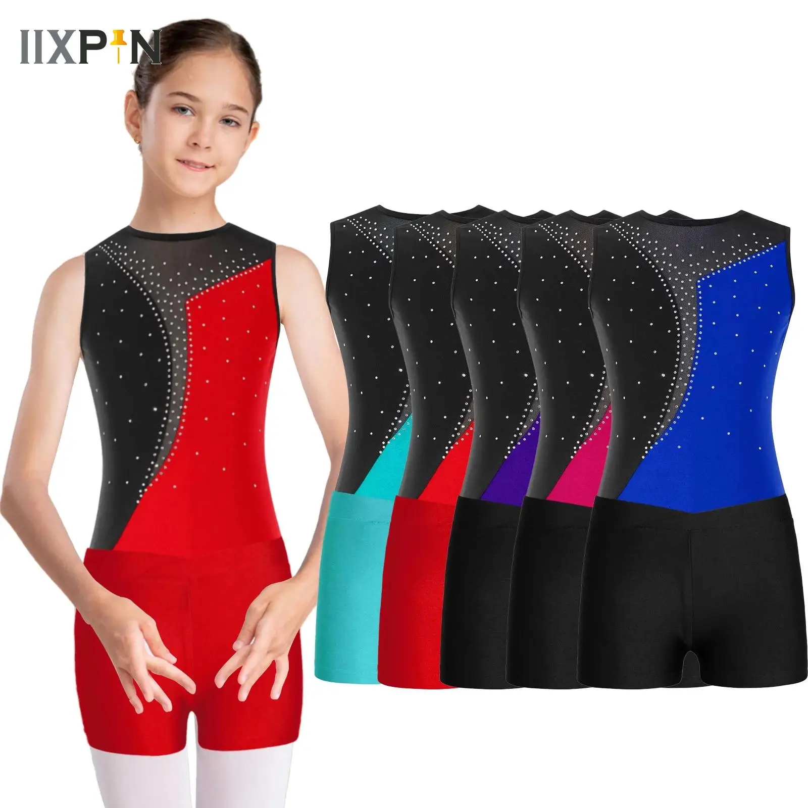 

Kids Sleeveless Ballet Tutu Gymnastics Leotard with Shorts Yoga Dancewear Sets for Girls Children Skating Jumpsuit Dance Outfits
