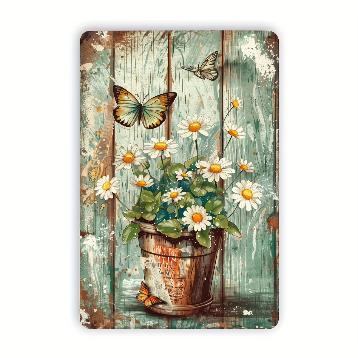 Vintage Daisy Flower Butterfly Metal Sign - Retro Floral Bucket Garden Decor Metal Plaque for Home Kitchen Bedroom