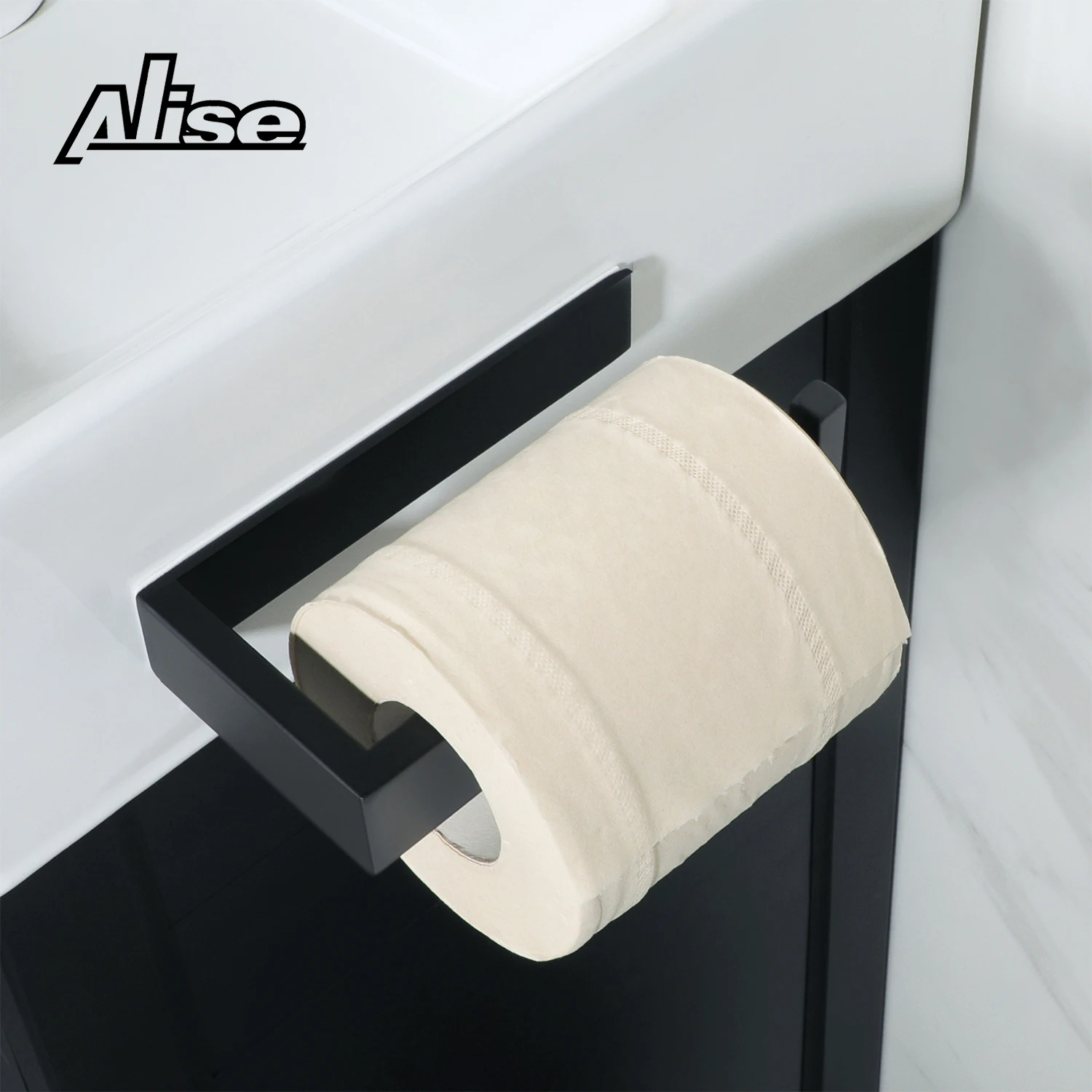 Toilet Roll Holder Matte Black Toilet Paper Holder No Drilling Wall Mounted Towel Holder SUS304 Stainless Steel  for Bathroom