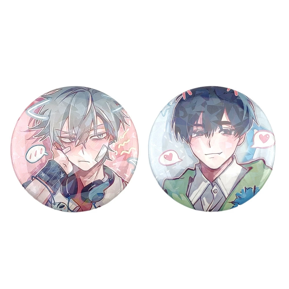 2Pcs Anime Button Brooch Pins Shy Couple Alien Stage Ivan Till Cartoon Badge for Backpack Jewelry Accessories Handmade Gifts