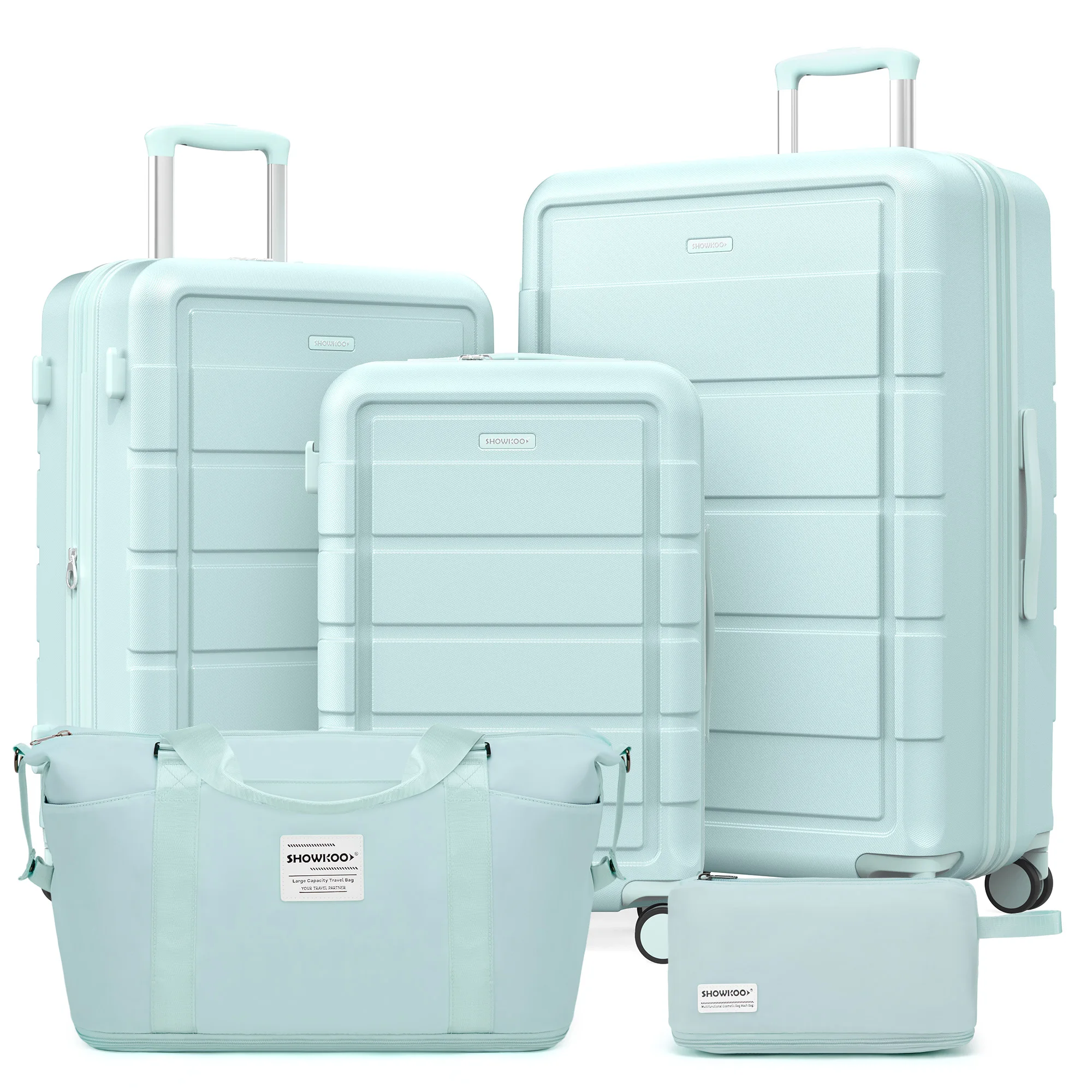 SHOWKOO G-Series Luggage Set 5PCS 100% PC Durable Hardshell Suitcase Expandable, Smoother Spinner Wheels, YKK Zipper, TSA Lock, Family Travel