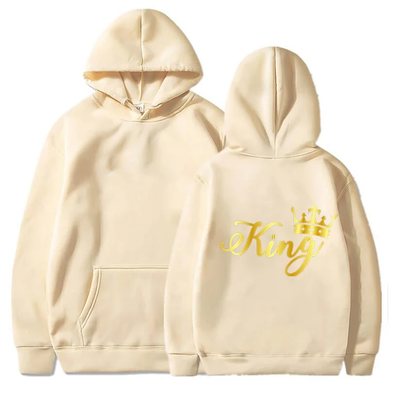 King Queen Hoodie Pasangan Unisex, Hoodie Pullover pasangan, Hoodie Harajuku pakaian jalanan lengan panjang, Hoodie Hari Valentine