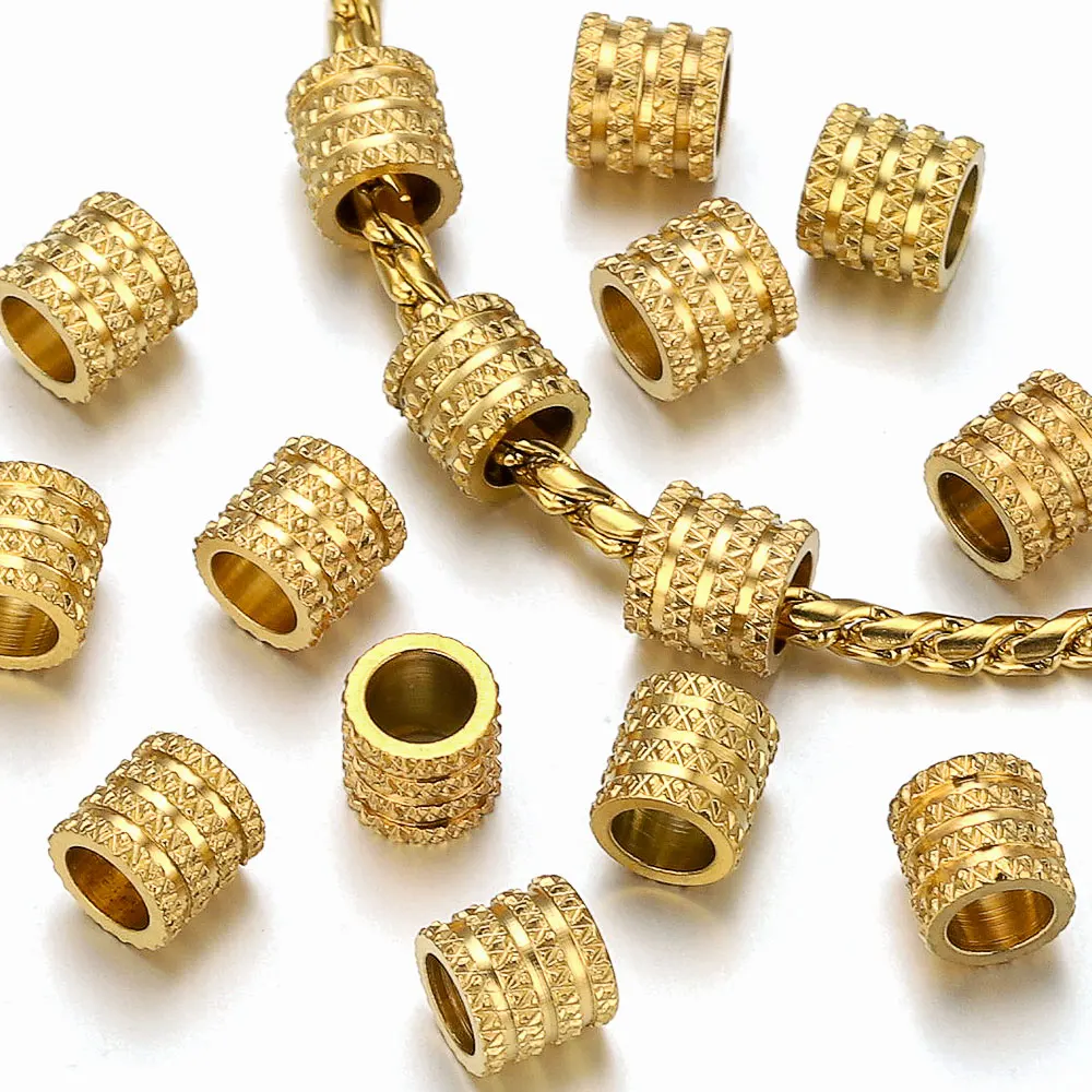 10 Stück 5/6/8/10mm Edelstahl Runde Zylinderförmige Strukturierte Abstandhalterperlen für Armbänder DIY Schmuckherstellung Zubehör
