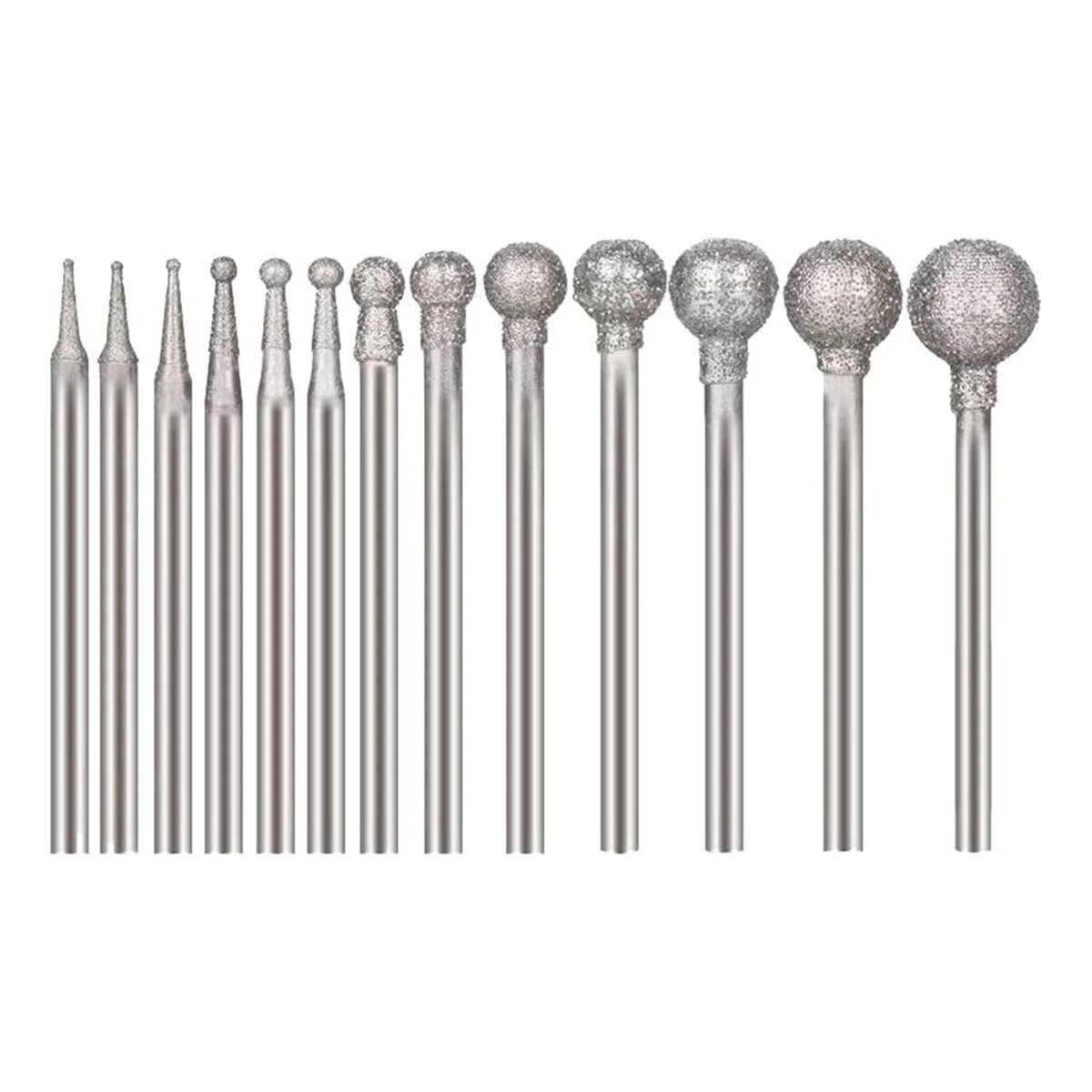 A39U 13 Pcs Ball Shape Diamond Burr Diamond Mounted Grinding Burs Stone Carving Set with 3/32 Inch Mandrel for Rotary Tools