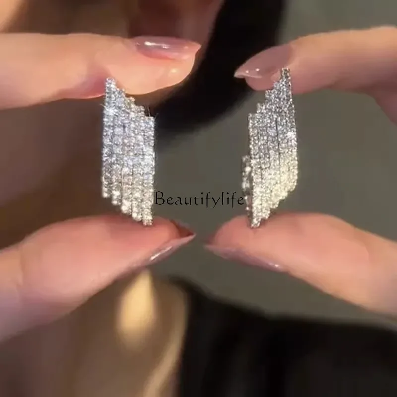 

Super flash luxury full diamond multi-layer earrings temperament versatile high-end earrings