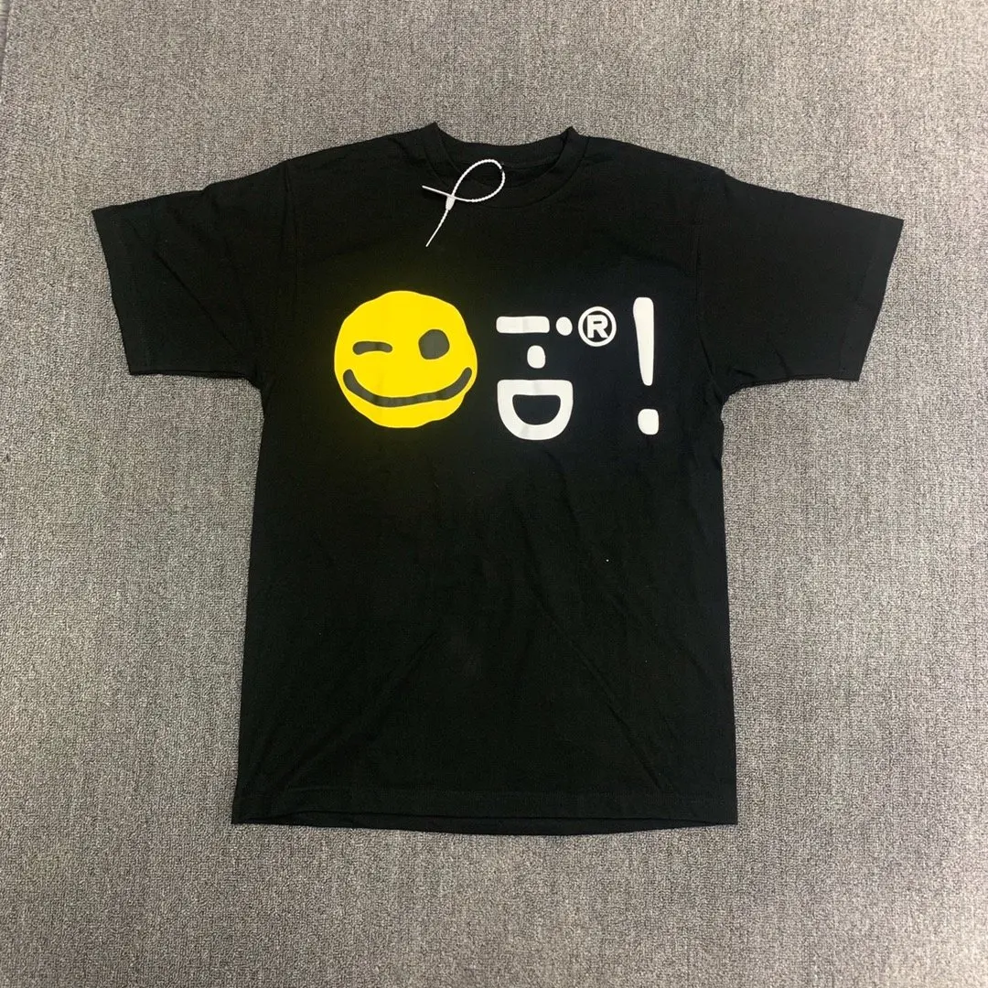 Европейская и американская модная брендовая футболка унисекс из чистого хлопка с короткими рукавами и принтом смайлика