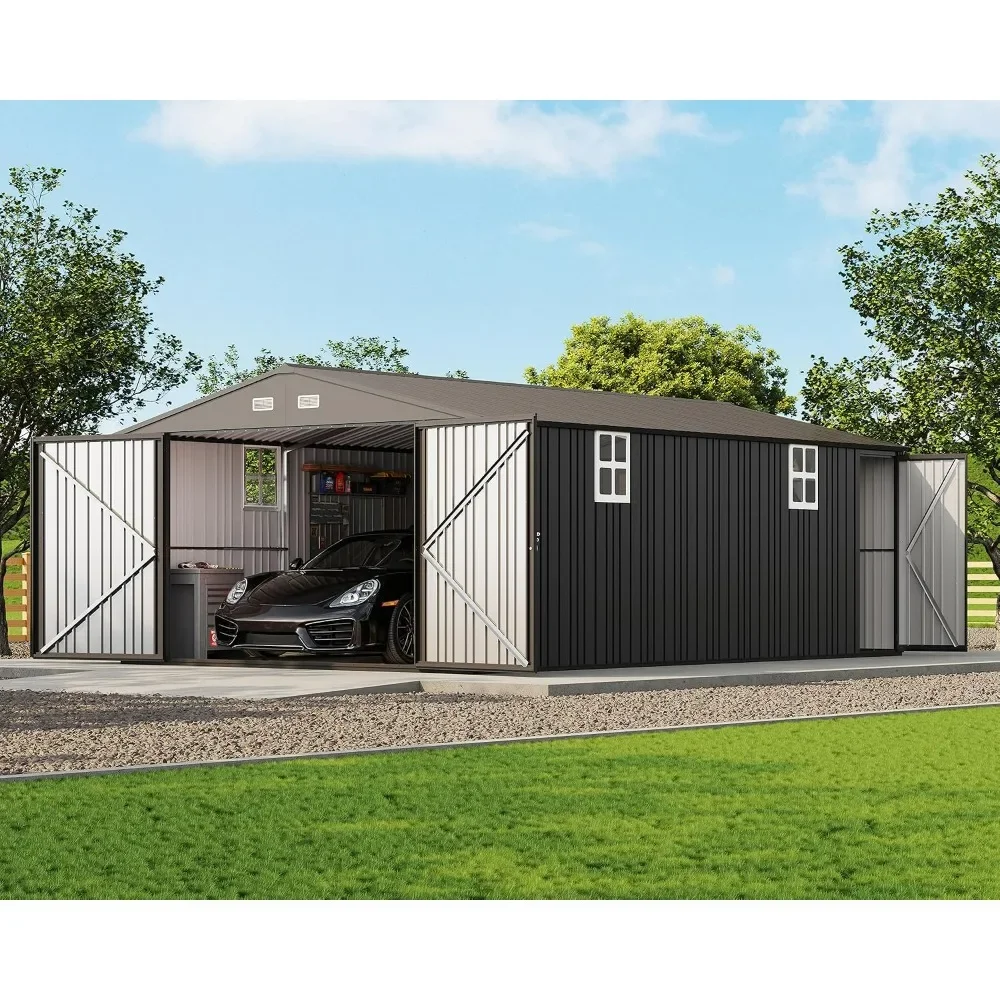 10.1x20.7x7.3 FT Heavy Duty Metal Carport, Enclosed Car Port Carport with 2 Lockable Doors & 4 Windows, All-Weather Car Canopy