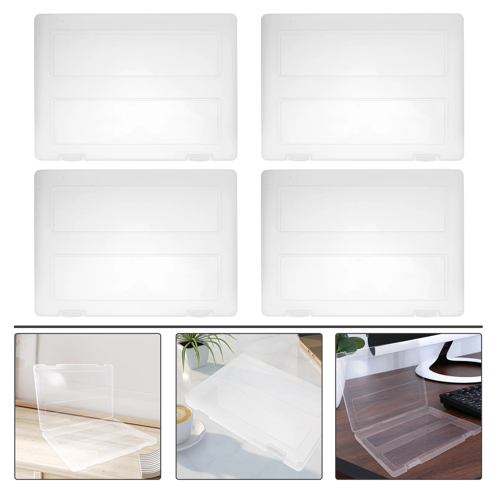 

4pcs Clear Plastic A4 Document Case Strong Load-Bearing File Storage With Firm Buckle For Receipts Cash Checks Paper Organizer
