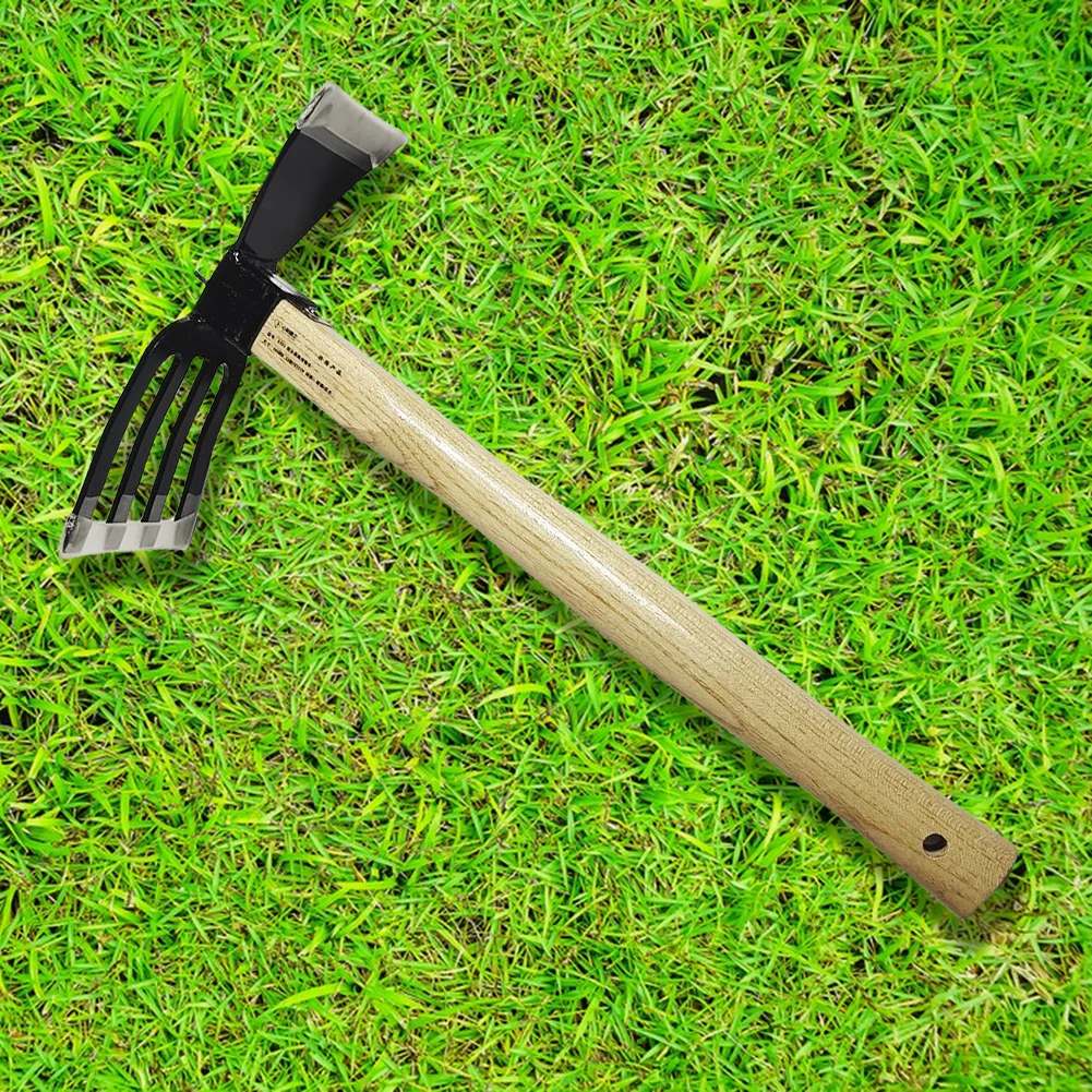 Hand Cultivator with Wooden Handle Garden Rake Cultivator Dual-purpose Hoe Mini Hoe and Cultivator for Loosening Or Weeding Soil