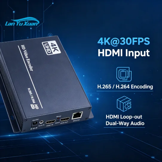 4K30 H.265 HEVC for to IP Video Encoder with for Loopout 4K UHD Live Streaming for /RTSP/RTMP Audio Included