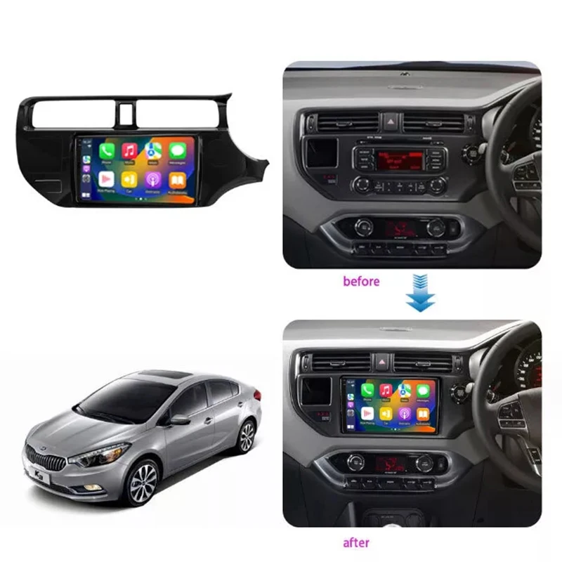 9” 4+64GB For KIA Rio 2012-2014 Car Radio Wireless Carplay Android 15 Auto Head Unit FM GPS Navi with Outer Frame