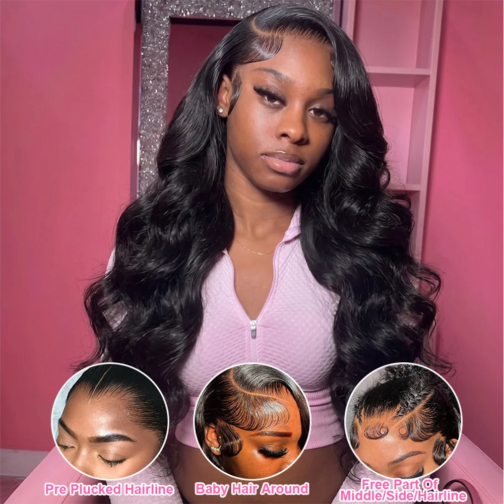 13x6 Body Wave Lace Front Wigs 100%  Human Hair Wig 40inch13x4 Pre Plucked Human Hair Wigs 250 Density  Body Wave  5x5 Ready to Go HD Lace Glueless Wigs for Women Natural Black Brazilian image 3