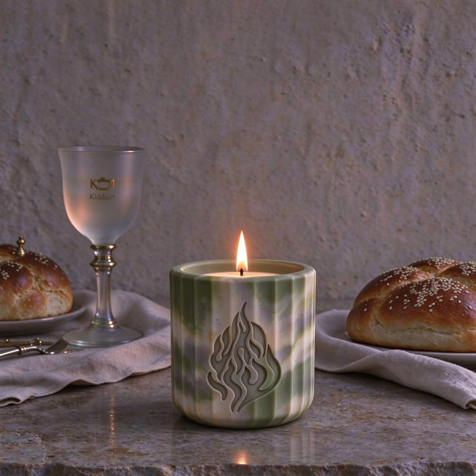 Silicone Mold Shabbat Shalom Hebrew Emboss Fluted Cylindrical Candlestick Vessel, Ribbed Cement Candle Holder Mould, Handmade Ca