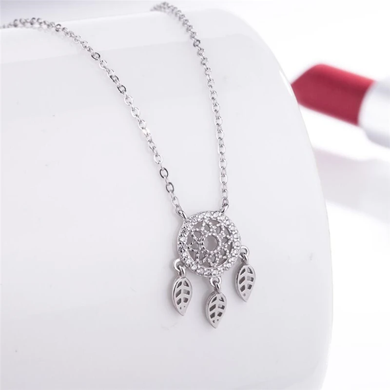 WYEAIIR 925 Sterling Silver Art Creativity Fresh Dream Catcher Leaves Fine Jewelry Luxury Female Necklace