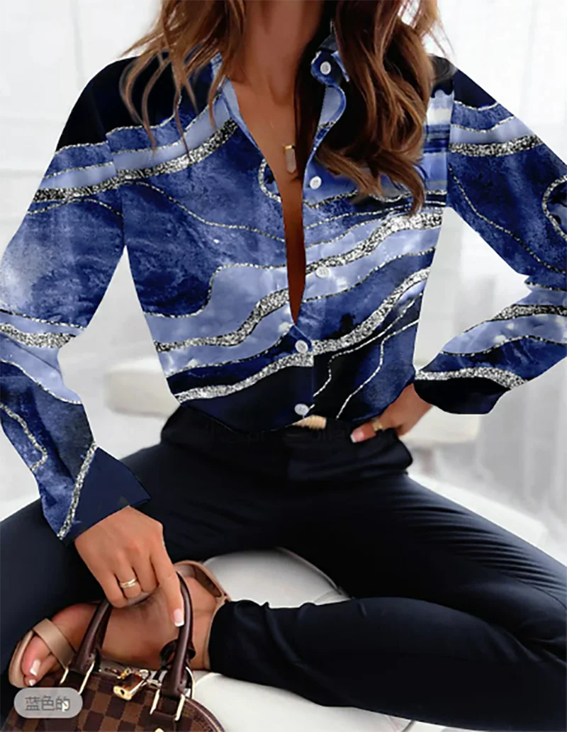 2024 new spring and autumn loose blouse ladies sexy V-neck casual flower shirt multicolor street style button down shirt