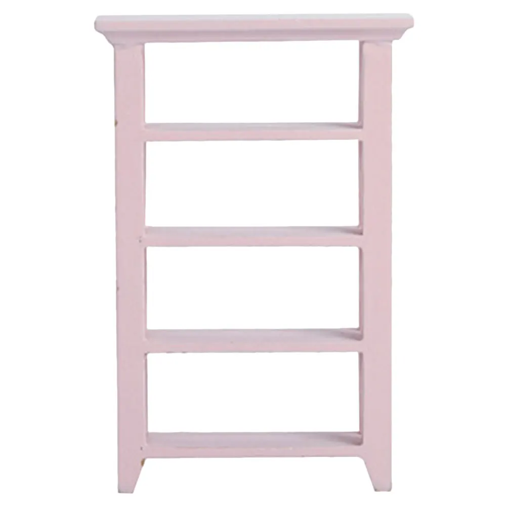 Mini Furniture Storage Rack Dollhouse Wood Fall The Ground Wooden Display Shelf Shelves Bookshelf Pink Bookcase