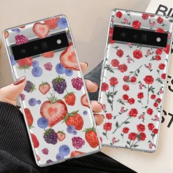 Cute Fruit Tart Phone Case For Google Pixel 9 Pro XL 8 8A 6 5G 7 Pro 7A Strawberry Fields Red Rose Clear Soft TPU Cover Shell