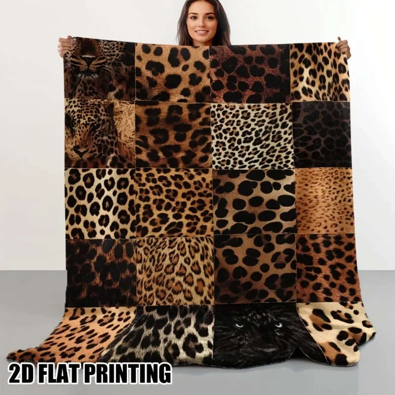 1pc Ultra-Soft Flannel Leopard Print Blanket - Plush All-Season Throw with Brown/Black/Beige/White/Gray/Blue